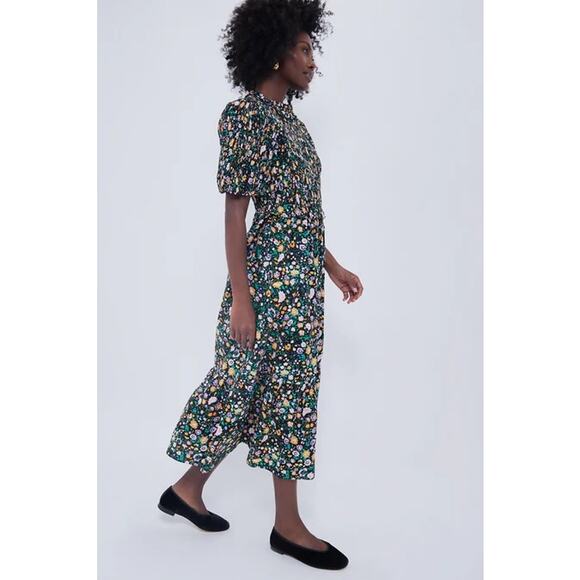 TUCKERNUCK Hyacinth House Black Multi Floral Smocked Samantha Midi Dress NWT XS - Picture 3 of 12
